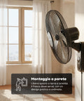 wintem barrow ventilatore da parete nero 40cm 60w 8 velocita con telecomando e timer 9h oscillazione 120 e inclinazione 30 ean 8056819040210