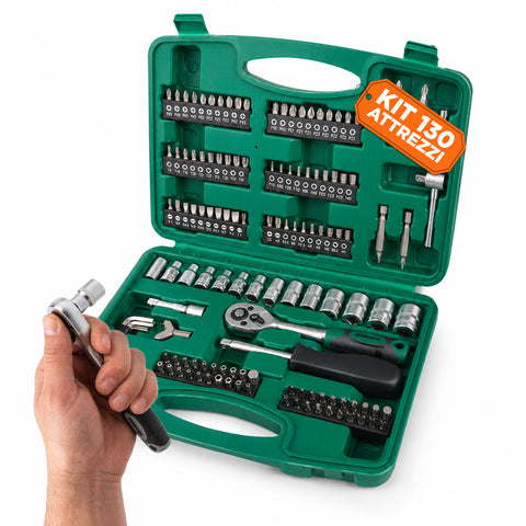 daimann set attrezzi da lavoro 130 pezzi in acciaio cromo vanadio con cricchetto inserti e bussole ean 8056590070413
