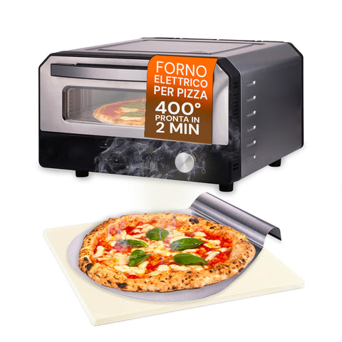 Forno Pizza Elettrico con Pietra Refrattaria e Pala Acciaio 33x26cm