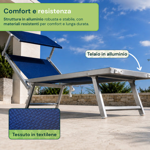 zendea lettino prendisole pieghevole in alluminio e textilene con tettuccio parasole 360 schienale reclinabile e portata 150kg ean 8056819032680