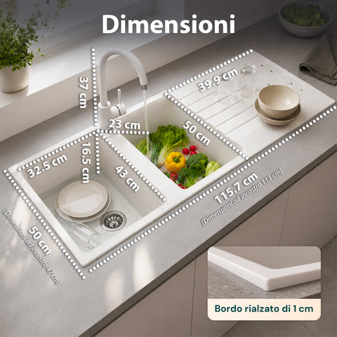 avilia home lavello cucina a due vasche con o senza gocciolatoio bianco o nero rubinetto incluso ean 8056819079098