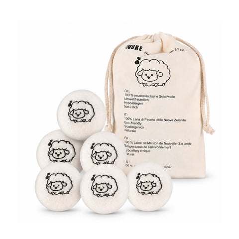 Set van 6 herbruikbare wollen droogballen – diameter 7 cm