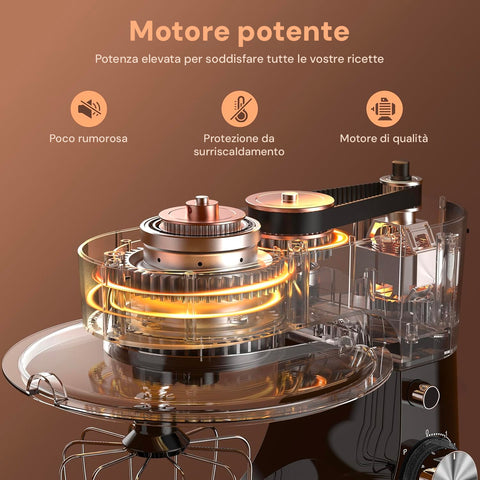 Avilia Impastatrice Planetaria 1500W Ciotola Inox 5L 10 Velocità con Ricettario, Accessori e Funzione Pulse Rossa Ean-8056819047578