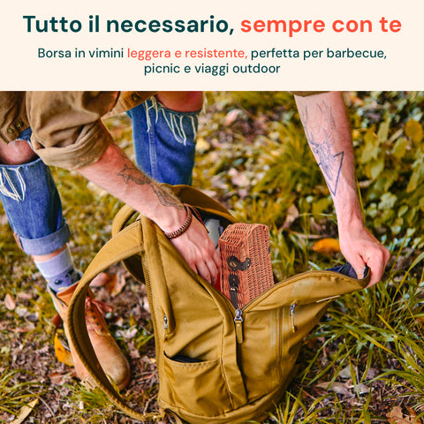Cesto Set Bbq Portatile Con 5 Accessori In Valigetta Vimini