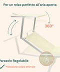 Lettino Da Mare Pieghevole Con Parasole In Alluminio 183x61x38cm Beige