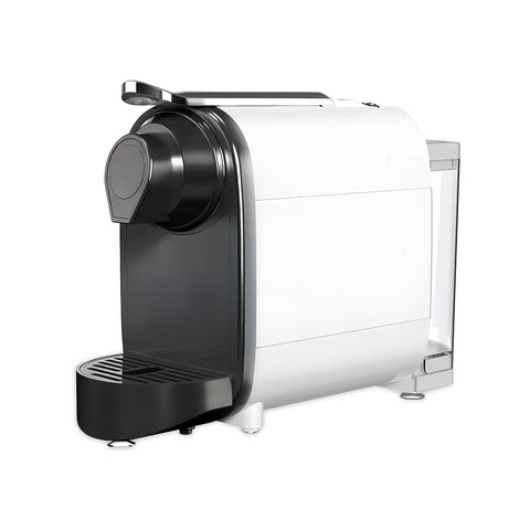 Macchina da caffè DCG colore beige elegante in cucina moderna, prepara espresso perfetto in tazzina di vetro, design raffinato