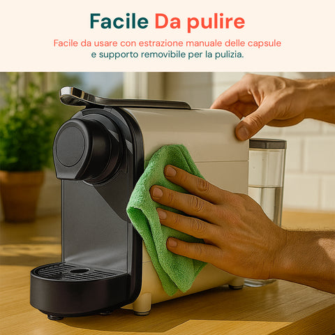 Macchina da caffè DCG facile da pulire con estrazione manuale delle capsule e supporto removibile per la pulizia, panno verde microfibra