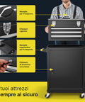 Carrello per Attrezzi con Cassetti e Armadietto con Serratura fino a 100kg