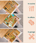 Avilia Organizer Portaposate in Bambù Estensibile 5 Scomparti Salvaspazio Multiuso Ean 8056819052657