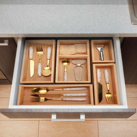 Avilia Set 5 Organizer Contenitori in Bambù Modulabili Salvaspazio Multiuso per Casa e Cucina Ean 8056819050134