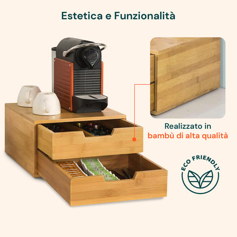 Avilia Organizer Porta Capsule/Cialde Caffè in Bambù con 2 Cassetti Multiuso Salvaspazio Ean 8056819052695