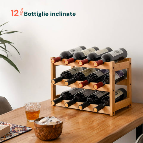 Avilia Organizer Portabottiglie Vino Compatto in Bambù 12 Bottiglie per Spazi Ridotti Ean 8056819052688
