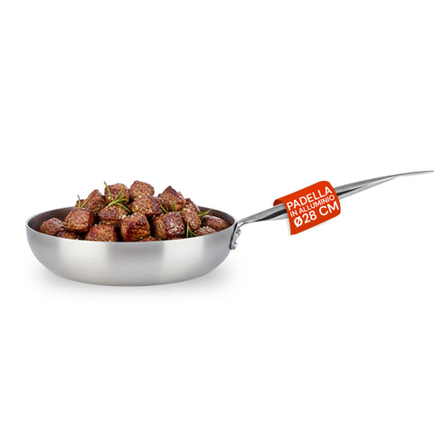 Diepe uitlopende aluminiumkoekenpan met roestvrijstalen handgreep, 28 cm