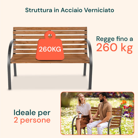 Panca Parco In Acciaio Nero E Legno Verniciato Con Struttura Epossidica