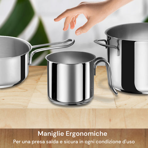 Bollilatte acciaio inox maniglia ergonomica sicura pentole design moderno cucina professionale
