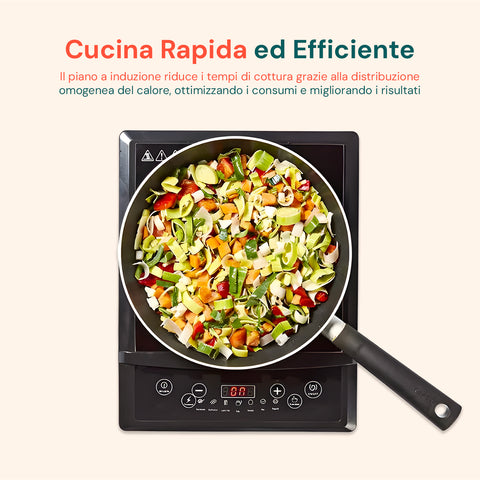 Piastra induzione Wintem per cucina rapida ed efficiente, distribuzione omogenea del calore, verdure colorate in padella antiaderente