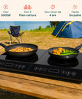 Piastra doppia a induzione Wintem 3500W con 2 piani cottura, timer da 4 ore, facile da pulire, perfetta per campeggio e uso esterno