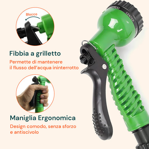 Mahuka Tubo Estensibile Da Giardino 15m Con Pistola Con 7 Regolazioni E Dispenser