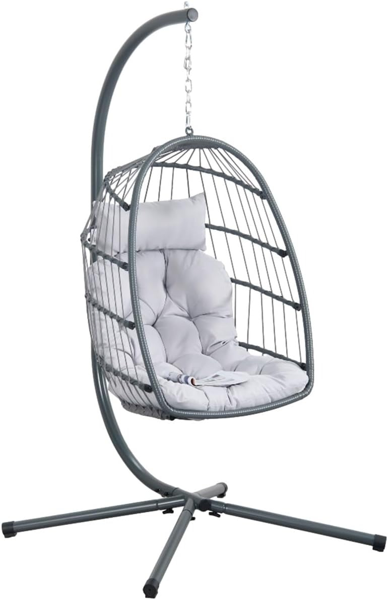 Poltrona a Dondolo Sospesa Gaia Grey in Rattan Artificiale Grigio Struttura Acciaio con Cuscini e Portata 140 kg Ean 8023755069100