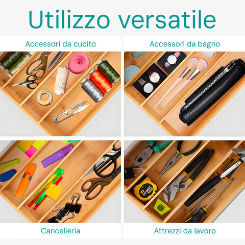 Cassetto Porta Capsule e Cialde in Bambù con ripiano in vetro, compatto con 4 scomparti. Ean 8056819042719