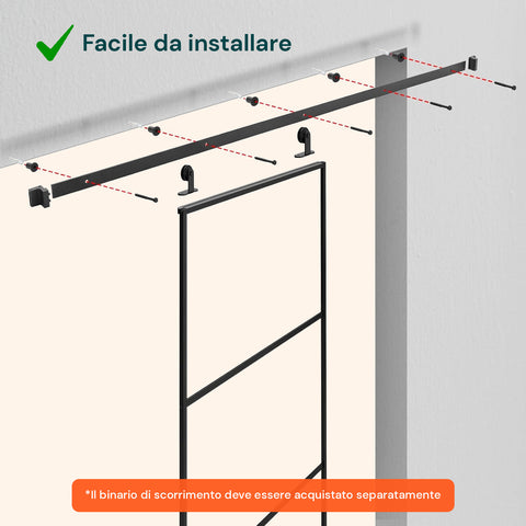 Porta Scorrevole Con Vetro Trasparente E Struttura In Alluminio 96x220cm Nero