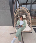 Poltrona a Dondolo Sospesa Gaia Grey in Rattan Artificiale Grigio Struttura Acciaio con Cuscini e Portata 140 kg Ean 8023755069100