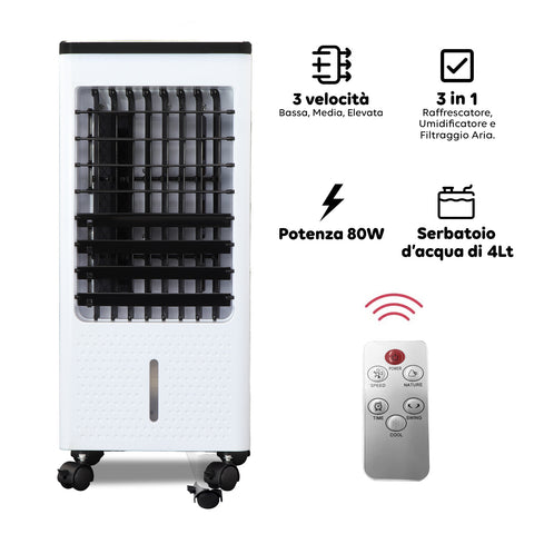 Wintem Rinfrescatore Portatile Brina 80W 3 in 1 con Umidificazione, Filtraggio, Timer 7h, Telecomando e Serbatoio 4L Ean-8052286430998