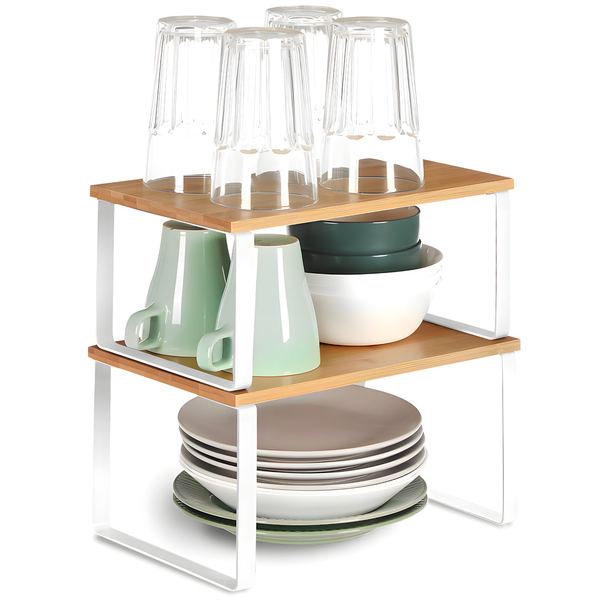 Avilia Set 2 Ripiani in Bambù con Struttura in Metallo Effetto Legno Design Moderno Salvaspazio e Multiuso Ean 8056819050103