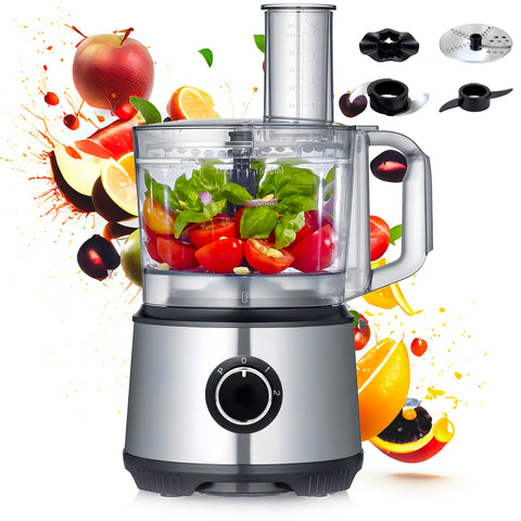 Multifunctionele keukenmachine van 600 W met stalen messen en accessoires inbegrepen