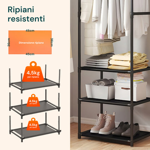 Ripiani resistenti 45x36cm con capacità 4,5kg per ripiano per organizzare vestiti piegati, scarpe e contenitori in modo ordinato