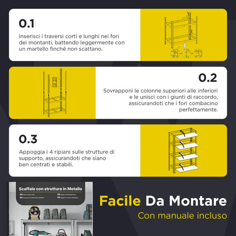 Scaffale Modulare con Struttura in Metallo e 4-5 Ripiani MDF Resistenti