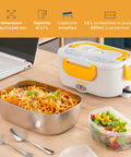 Scaldavivande portatile Lunchy+ 1,5L in uso su scrivania ufficio con laptop, dimensioni 176x111x240mm, perfetto per pausa pranzo