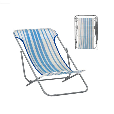 Opvouwbare strandligstoel voor buiten van staal en textilene, wit-blauw