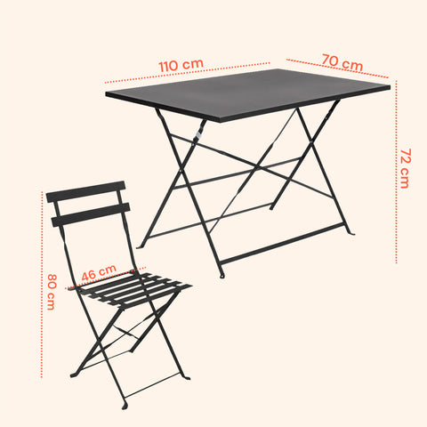 Set Koby Double Salotto Con Tavolo E 4 Sedie Pieghevoli In Metallo Antracite