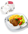 Servizio tavola Avilia 18 piatti quadrati in porcellana con decorazione Narciso, hamburger gourmet con patatine e verdure fresche