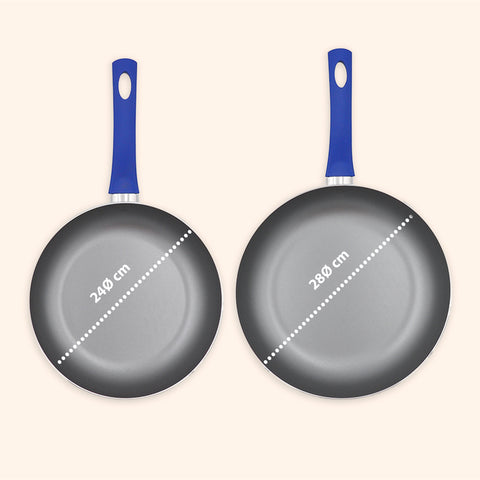 Set 2 Padelle Antiaderenti Onde 24-28 cm Blu con Manico Soft Touch