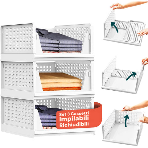 Avilia Set 3 Contenitori Cassetti Multiuso Portaoggetti Impilabili e Richiudibili i Ean 8056819050172
