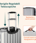 Set 3 Trolley Con Manico Telescopico E Ruote 56/66/76cm Argento