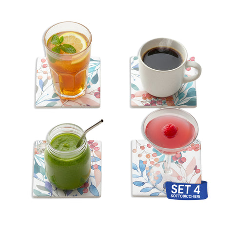 Sottobicchieri Floreali in Ceramica – Set 4 per Bevande Calde e Fredde