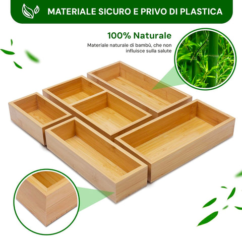 Avilia Set 5 Organizer Contenitori in Bambù Modulabili Salvaspazio Multiuso per Casa e Cucina Ean 8056819050134