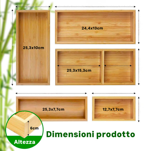 Avilia Set 5 Organizer Contenitori in Bambù Modulabili Salvaspazio Multiuso per Casa e Cucina Ean 8056819050134