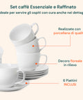avilia set 6 tazze caffe in porcellana 80cc con piattino e decoro floreale in rilievo ean 8056897157367