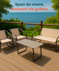 Set Nizza Salotto Con Tavolo In Vetro Divano E 2 Poltrone In Textilene Beige