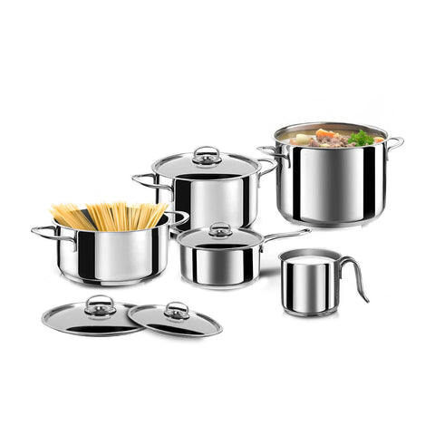 Set pentole 9 pezzi acciaio inox 18/10 La Divina con casseruole, pentole e bollilatte per induzione
