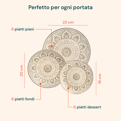 Servizio Piatti 18 Pezzi In Porcellana Decorazione Mandala Per 6 Posti Tavola