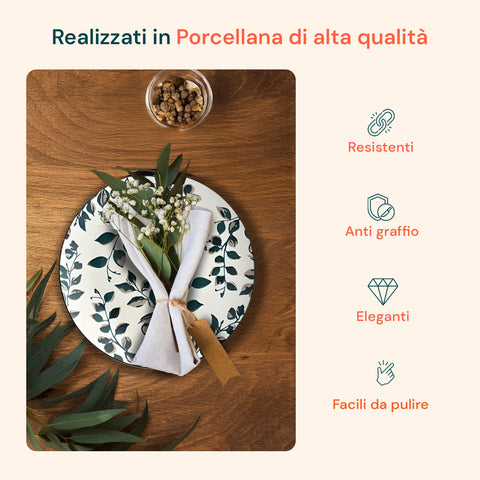 Servizio Piatti 18 Pezzi In Porcellana Decoro Botanic Per 6 Posti Tavola