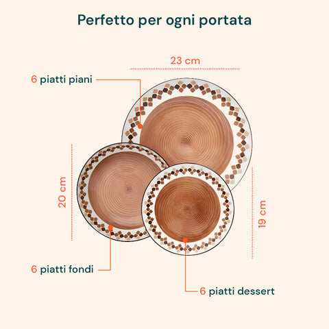 Servizio Piatti 18 Pezzi In Porcellana Decorazione Kalos Per 6 Posti Tavola