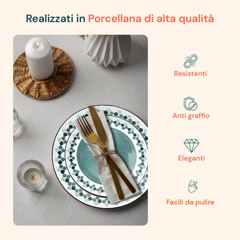Servizio Piatti 18 Pezzi In Porcellana Decorazione Kalos Per 6 Posti Tavola
