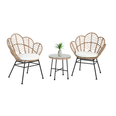 Set Fiji Salotto Con Tavolino In Vetro E 2 Sedie In Polyrattan