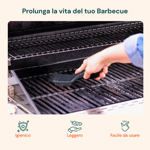 Spazzola Barbecue Pulizia Griglia con Setole e Raschietto in Acciaio e Manico in PP Ergonomico Antiscivolo Ean 8023755068837